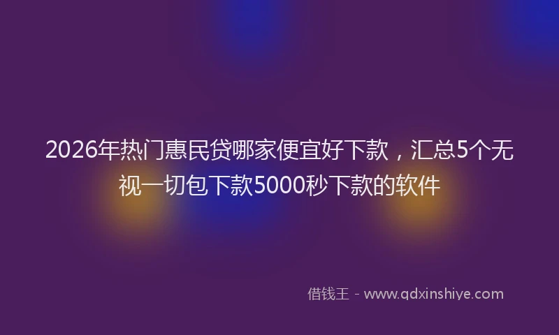 2026年热门惠民贷哪家便宜好下款，汇总5个无视一切包下款5000秒下款的软件
