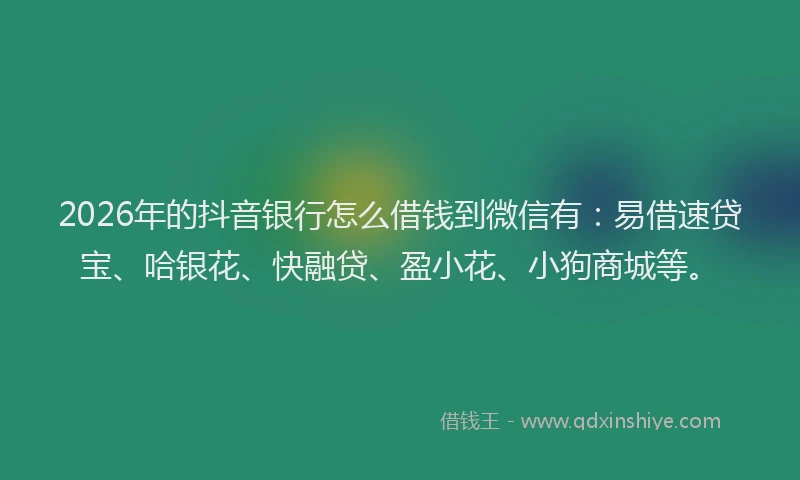 2026年的抖音银行怎么借钱到微信有：易借速贷宝、哈银花、快融贷、盈小花、小狗商城等。