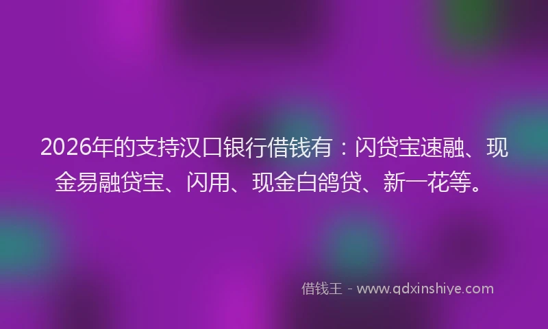 2026年的支持汉口银行借钱有：闪贷宝速融、现金易融贷宝、闪用、现金白鸽贷、新一花等。