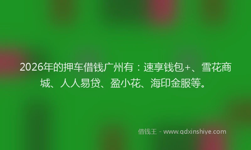 2026年的押车借钱广州有：速享钱包+、雪花商城、人人易贷、盈小花、海印金服等。