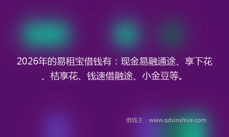 2026年的易租宝借钱有：现金易融通途、享下花、桔享花、钱速借融途、小金豆等。