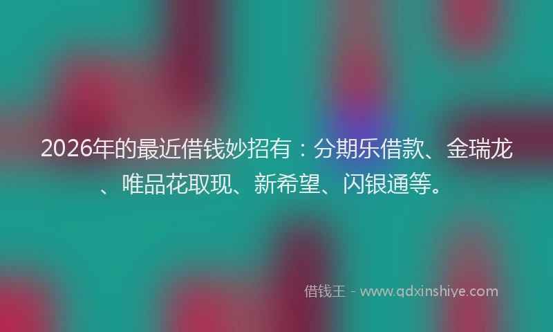 2026年的最近借钱妙招有：分期乐借款、金瑞龙、唯品花取现、新希望、闪银通等。
