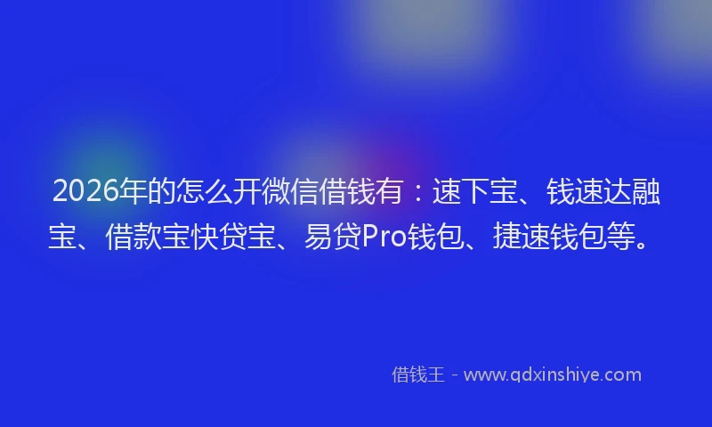 2026年的怎么开微信借钱有:速下宝、钱速达融宝、借款宝快贷宝、易贷Pro钱包、捷速钱包等。