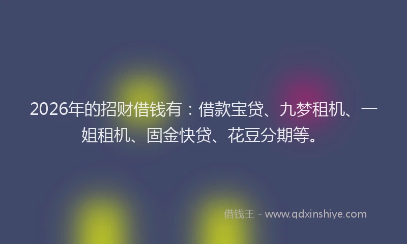 2026年的招财借钱有：借款宝贷、九梦租机、一姐租机、固金快贷、花豆分期等。