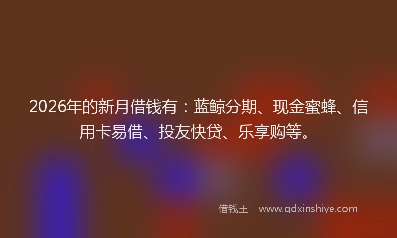 2026年的新月借钱有：蓝鲸分期、现金蜜蜂、信用卡易借、投友快贷、乐享购等。