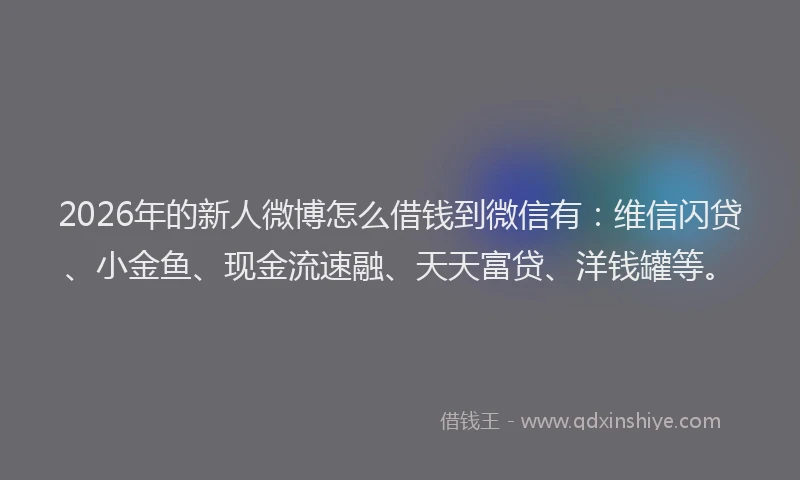 2026年的新人微博怎么借钱到微信有：维信闪贷、小金鱼、现金流速融、天天富贷、洋钱罐等。