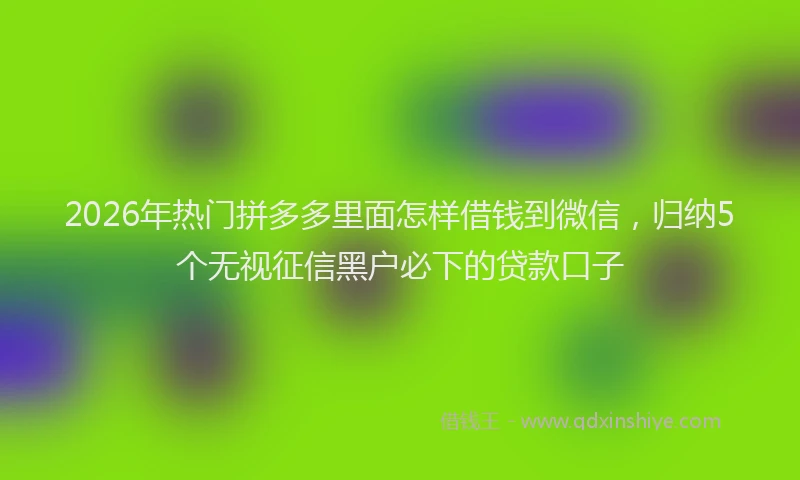 2026年热门拼多多里面怎样借钱到微信，归纳5个无视征信黑户必下的贷款口子