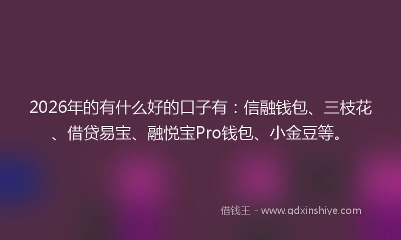2026年的有什么好的口子有：信融钱包、三枝花、借贷易宝、融悦宝Pro钱包、小金豆等。