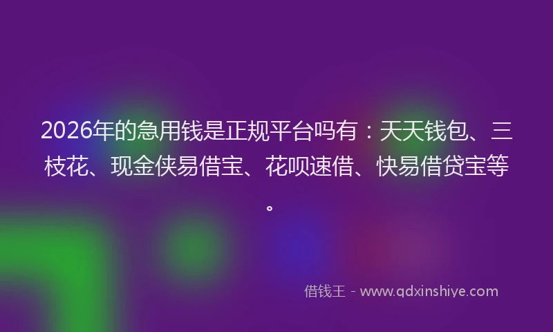 2026年的急用钱是正规平台吗有：天天钱包、三枝花、现金侠易借宝、花呗速借、快易借贷宝等。