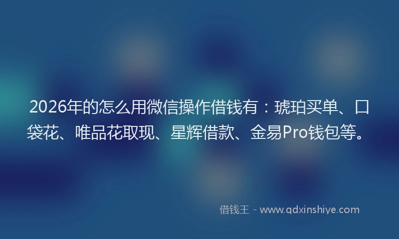 2026年的怎么用微信操作借钱有：琥珀买单、口袋花、唯品花取现、星辉借款、金易Pro钱包等。