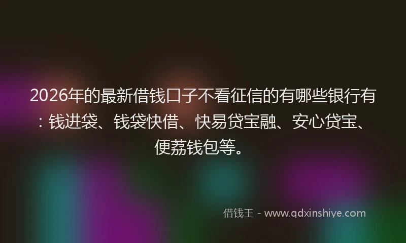 2026年的最新借钱口子不看征信的有哪些银行有：钱进袋、钱袋快借、快易贷宝融、安心贷宝、便荔钱包等。