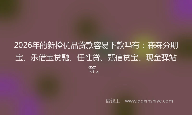 2026年的新橙优品贷款容易下款吗有：森森分期宝、乐借宝贷融、任性贷、甄信贷宝、现金驿站等。
