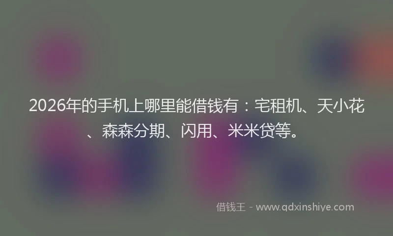 2026年的手机上哪里能借钱有：宅租机、天小花、森森分期、闪用、米米贷等。