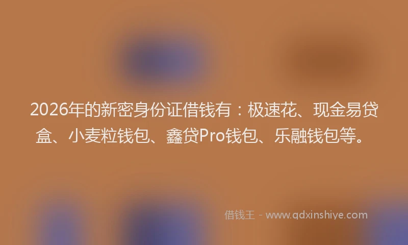 2026年的新密身份证借钱有：极速花、现金易贷盒、小麦粒钱包、鑫贷Pro钱包、乐融钱包等。