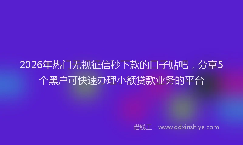 2026年热门无视征信秒下款的口子贴吧，分享5个黑户可快速办理小额贷款业务的平台