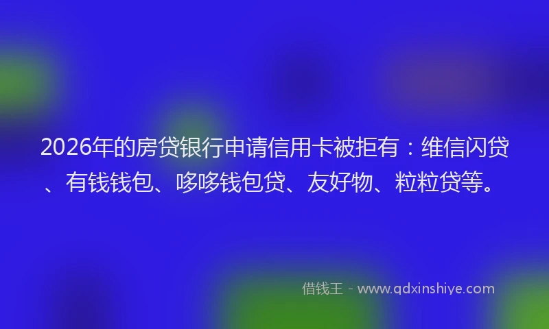 2026年的房贷银行申请信用卡被拒有:维信闪贷、有钱钱包、哆哆钱包贷、友好物、粒粒贷等。