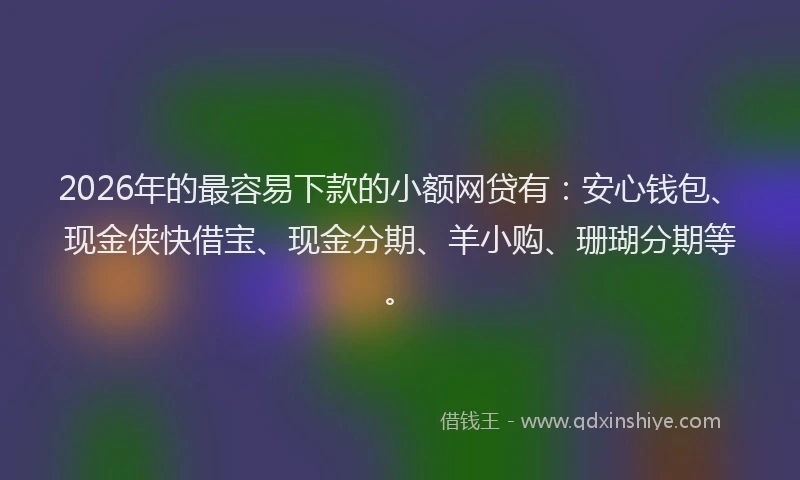2026年的最容易下款的小额网贷有：安心钱包、现金侠快借宝、现金分期、羊小购、珊瑚分期等。