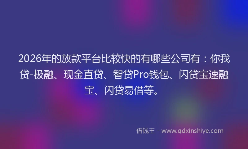 2026年的放款平台比较快的有哪些公司有：你我贷-极融、现金直贷、智贷Pro钱包、闪贷宝速融宝、闪贷易借等。