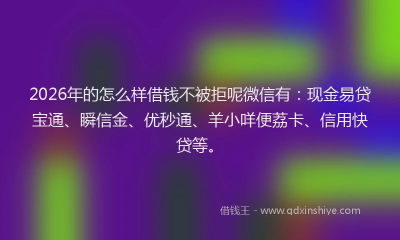 2026年的怎么样借钱不被拒呢微信有:现金易贷宝通、瞬信金、优秒通、羊小咩便荔卡、信用快贷等。
