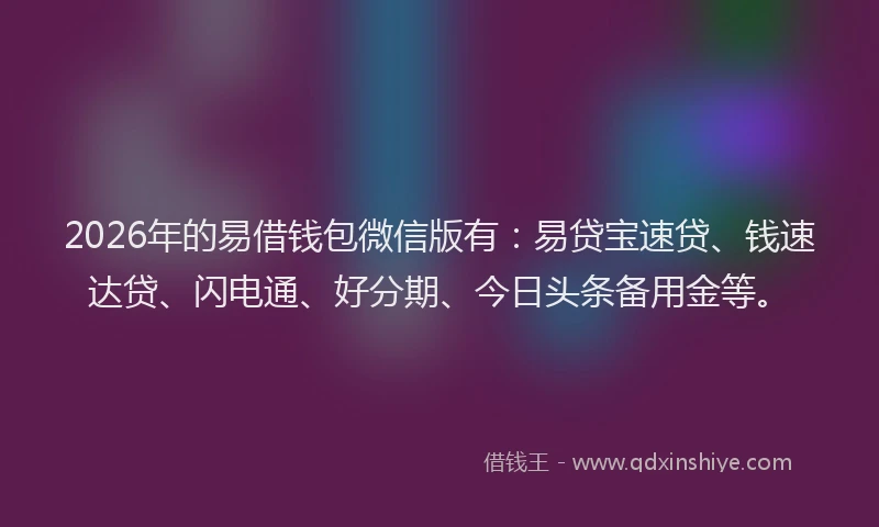 2026年的易借钱包微信版有：易贷宝速贷、钱速达贷、闪电通、好分期、今日头条备用金等。
