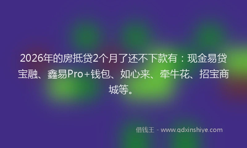 2026年的房抵贷2个月了还不下款有：现金易贷宝融、鑫易Pro+钱包、如心来、牵牛花、招宝商城等。