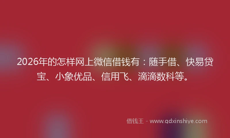2026年的怎样网上微信借钱有:随手借、快易贷宝、小象优品、信用飞、滴滴数科等。
