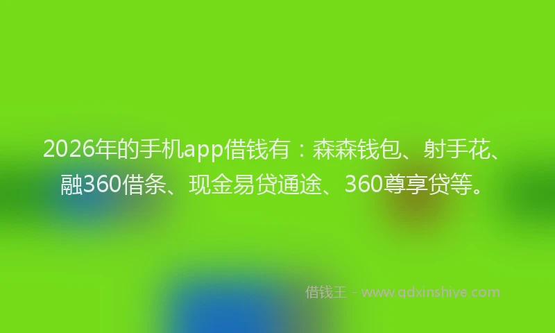 2026年的手机app借钱有:森森钱包、射手花、融360借条、现金易贷通途、360尊享贷等。