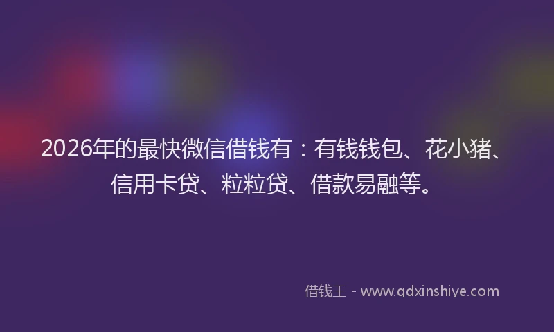 2026年的最快微信借钱有：有钱钱包、花小猪、信用卡贷、粒粒贷、借款易融等。