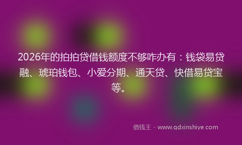 2026年的拍拍贷借钱额度不够咋办有:钱袋易贷融、琥珀钱包、小爱分期、通天贷、快借易贷宝等。