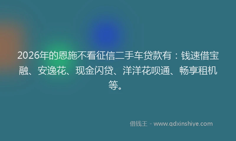 2026年的恩施不看征信二手车贷款有:钱速借宝融、安逸花、现金闪贷、洋洋花呗通、畅享租机等。
