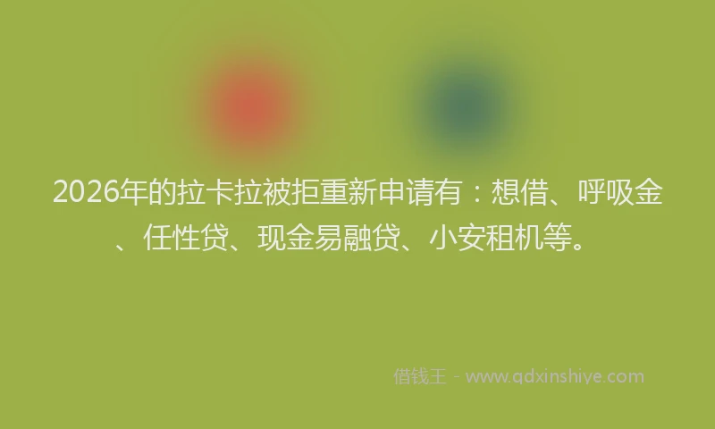2026年的拉卡拉被拒重新申请有：想借、呼吸金、任性贷、现金易融贷、小安租机等。