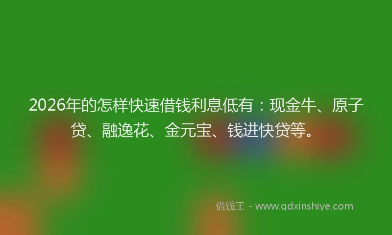 2026年的怎样快速借钱利息低有:现金牛、原子贷、融逸花、金元宝、钱进快贷等。