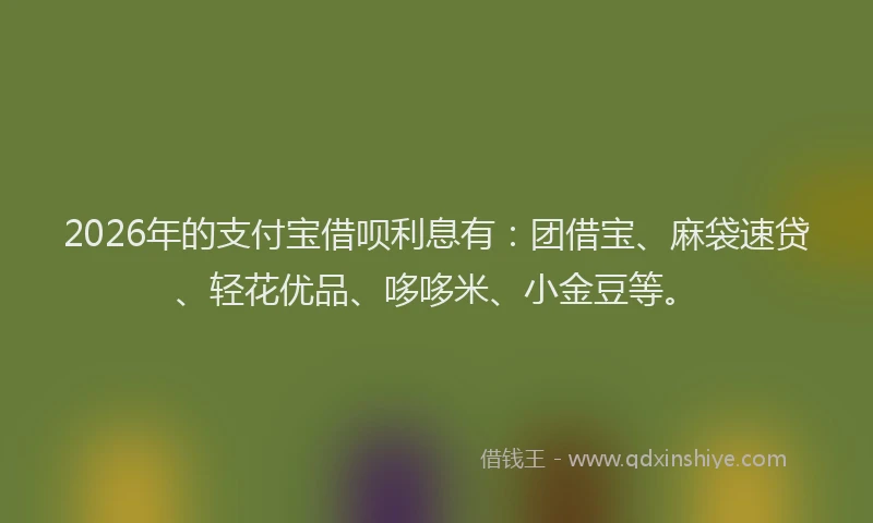 2026年的支付宝借呗利息有：团借宝、麻袋速贷、轻花优品、哆哆米、小金豆等。