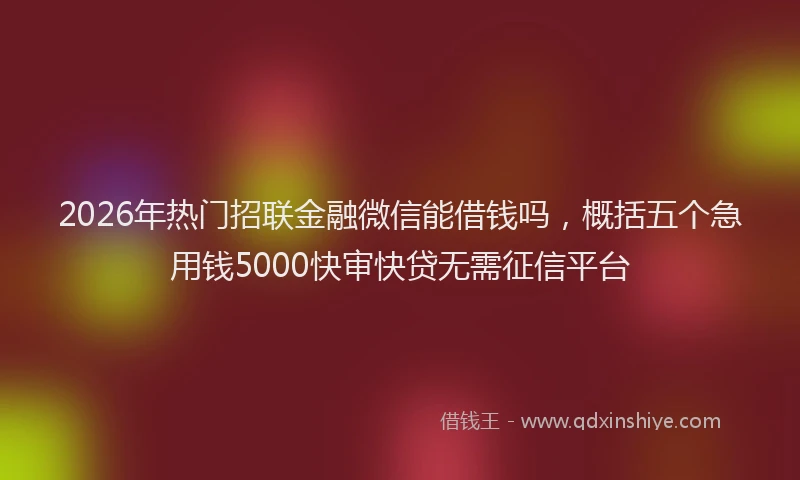 2026年热门招联金融微信能借钱吗，概括五个急用钱5000快审快贷无需征信平台