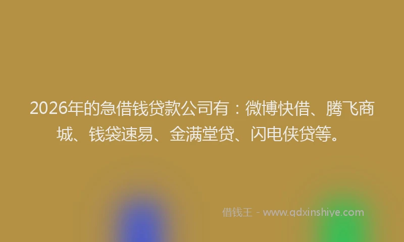 2026年的急借钱贷款公司有：微博快借、腾飞商城、钱袋速易、金满堂贷、闪电侠贷等。