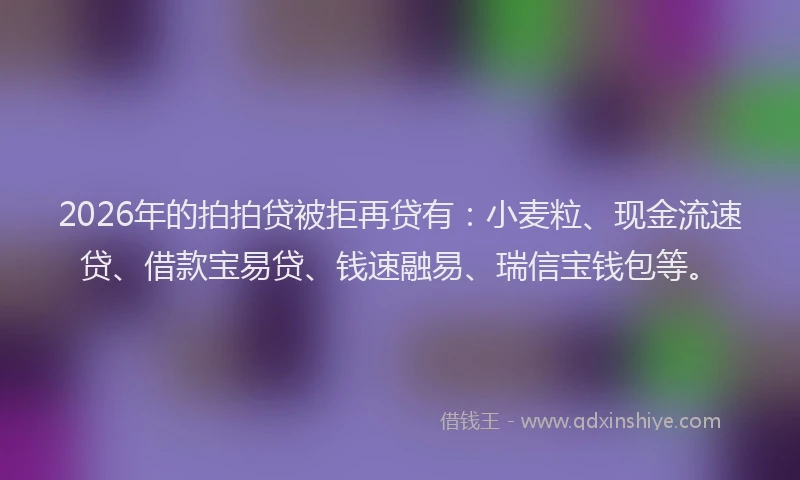 2026年的拍拍贷被拒再贷有：小麦粒、现金流速贷、借款宝易贷、钱速融易、瑞信宝钱包等。