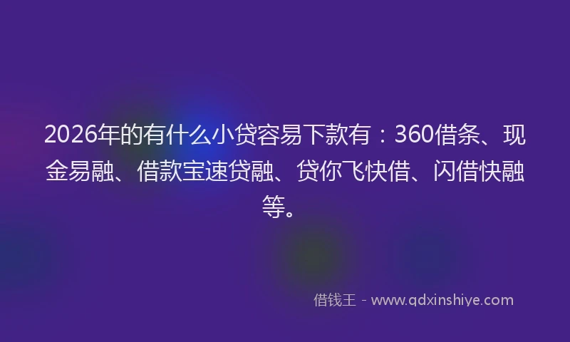 2026年的有什么小贷容易下款有：360借条、现金易融、借款宝速贷融、贷你飞快借、闪借快融等。