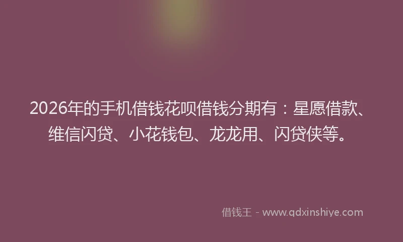 2026年的手机借钱花呗借钱分期有：星愿借款、维信闪贷、小花钱包、龙龙用、闪贷侠等。