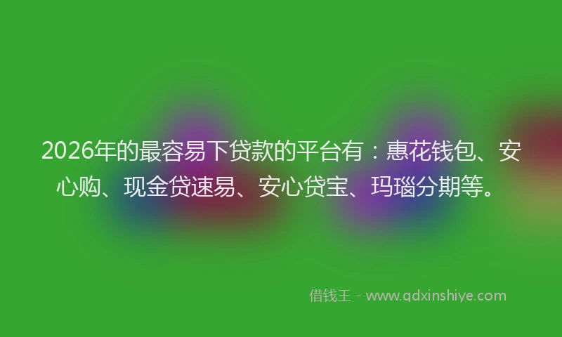 2026年的最容易下贷款的平台有：惠花钱包、安心购、现金贷速易、安心贷宝、玛瑙分期等。
