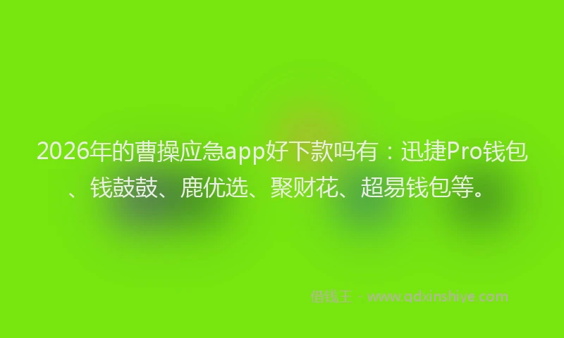 2026年的曹操应急app好下款吗有：迅捷Pro钱包、钱鼓鼓、鹿优选、聚财花、超易钱包等。