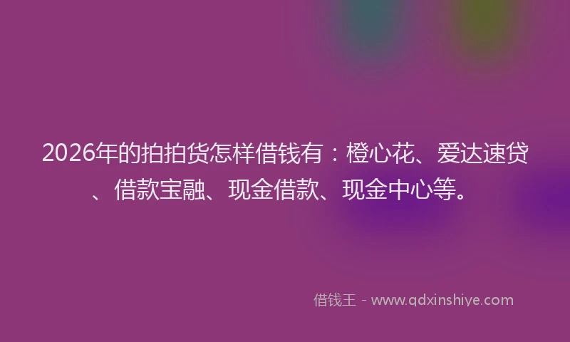 2026年的拍拍货怎样借钱有：橙心花、爱达速贷、借款宝融、现金借款、现金中心等。