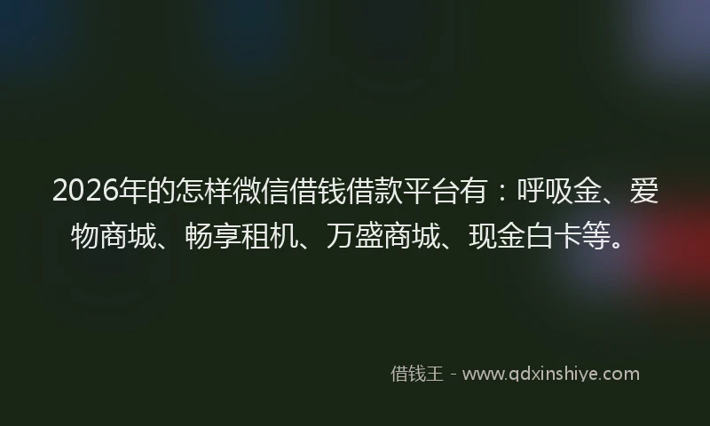 2026年的怎样微信借钱借款平台有:呼吸金、爱物商城、畅享租机、万盛商城、现金白卡等。