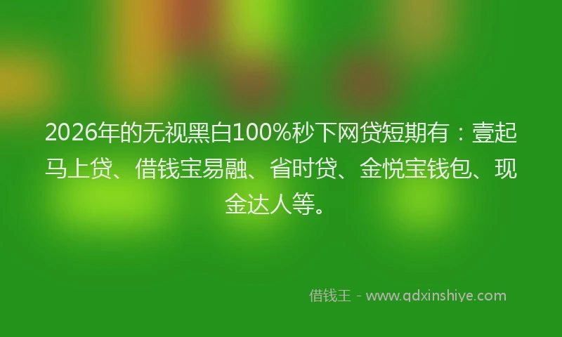 2026年的无视黑白100%秒下网贷短期有：壹起马上贷、借钱宝易融、省时贷、金悦宝钱包、现金达人等。