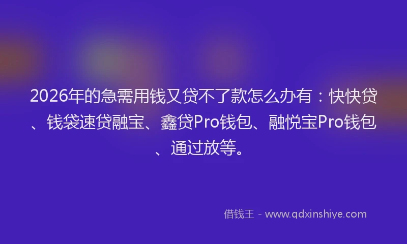 2026年的急需用钱又贷不了款怎么办有：快快贷、钱袋速贷融宝、鑫贷Pro钱包、融悦宝Pro钱包、通过放等。