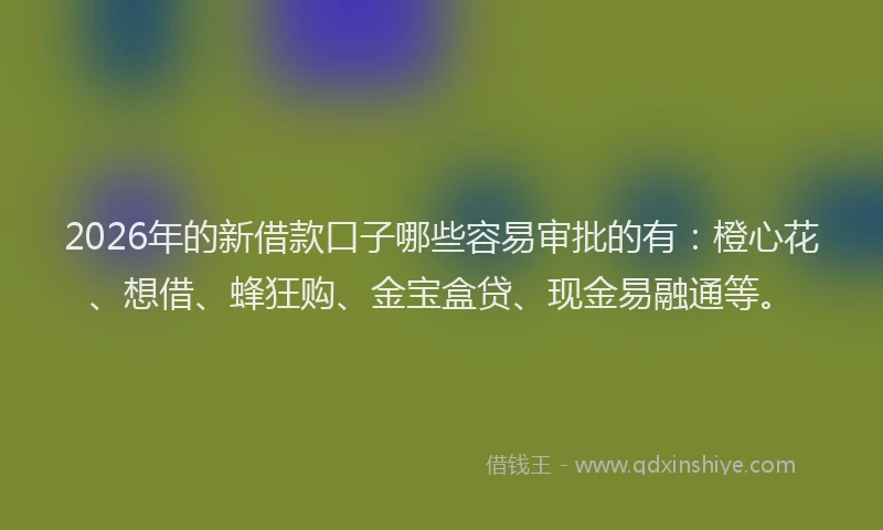 2026年的新借款口子哪些容易审批的有：橙心花、想借、蜂狂购、金宝盒贷、现金易融通等。