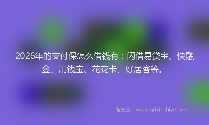 2026年的支付保怎么借钱有：闪借易贷宝、快融金、用钱宝、花花卡、好居客等。