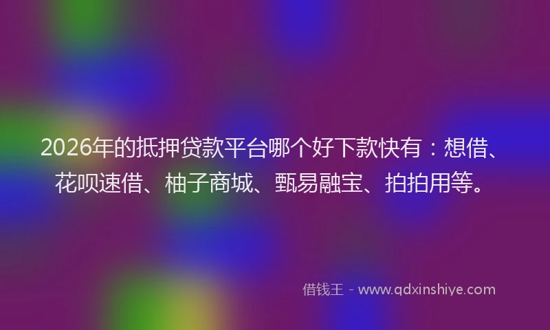 2026年的抵押贷款平台哪个好下款快有：想借、花呗速借、柚子商城、甄易融宝、拍拍用等。