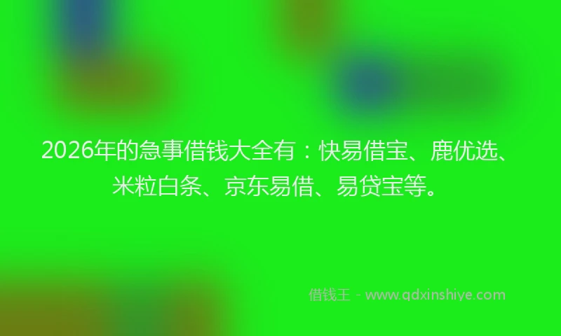 2026年的急事借钱大全有：快易借宝、鹿优选、米粒白条、京东易借、易贷宝等。