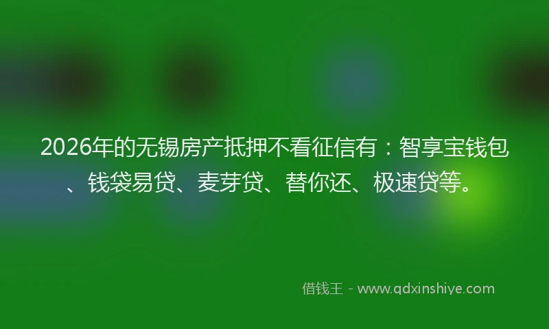 2026年的无锡房产抵押不看征信有：智享宝钱包、钱袋易贷、麦芽贷、替你还、极速贷等。