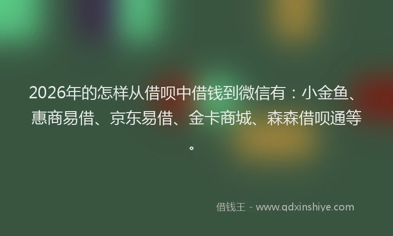 2026年的怎样从借呗中借钱到微信有：小金鱼、惠商易借、京东易借、金卡商城、森森借呗通等。